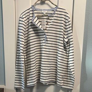 J. Crew White and Navy Striped Long Sleeve Henley